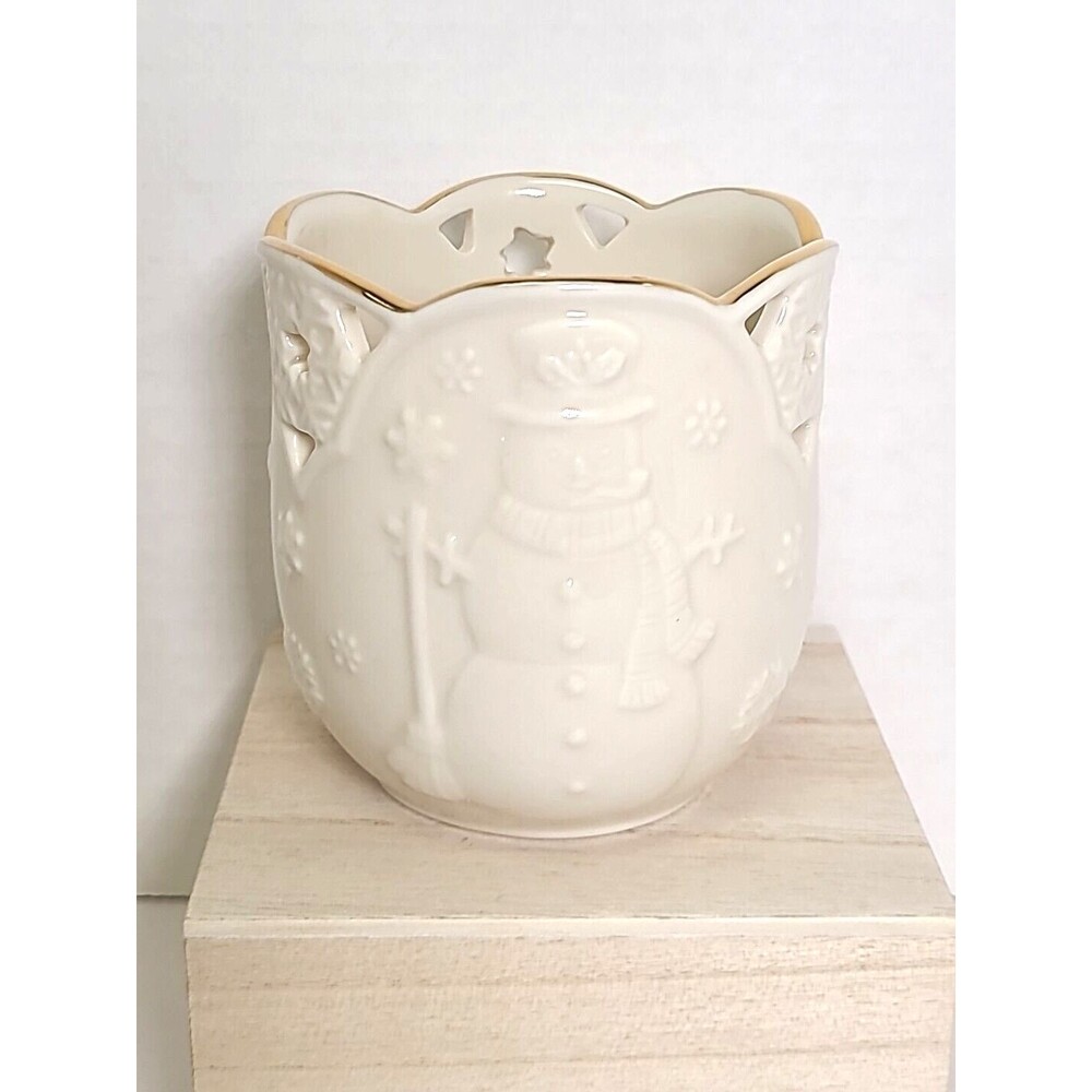 NEW Lenox Merry Lights Snowman Votive Pierced Candle holder 3.5 "